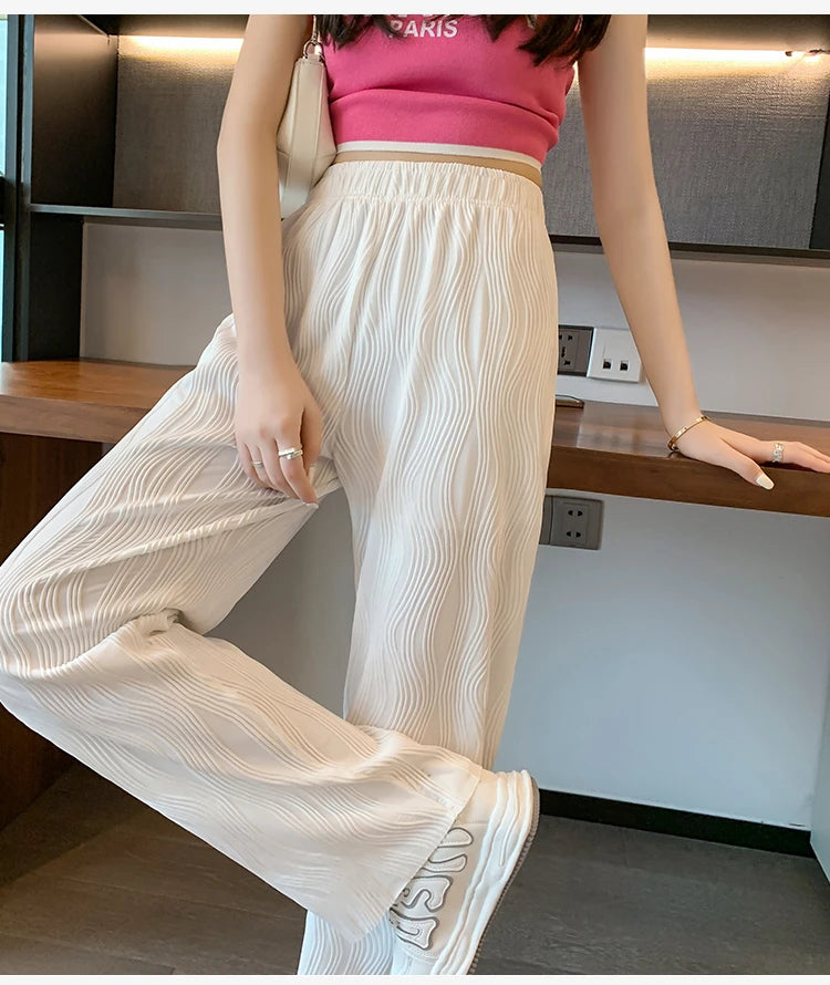 Ice Silk Wide Leg Pants Women Summer Thin Straight