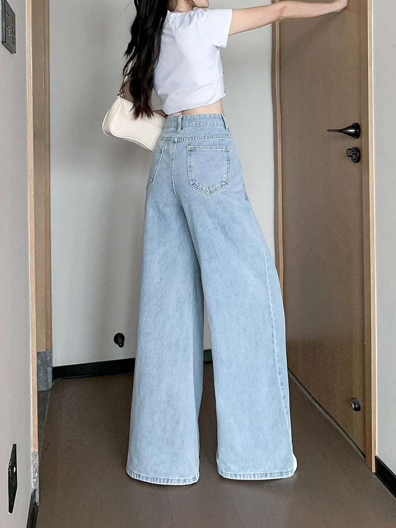 Casual Vintage Jeans Women Korean Style Denim Pants High Waist