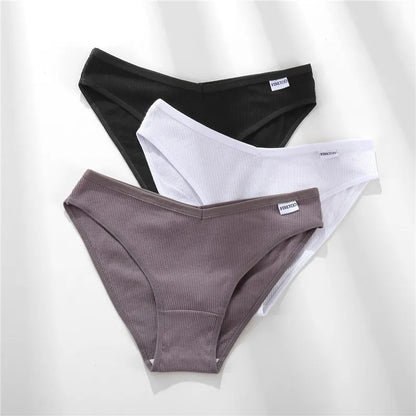 3PCS M-4XL Women's Cotton Panties Sexy V Waist Underwear Plus Size