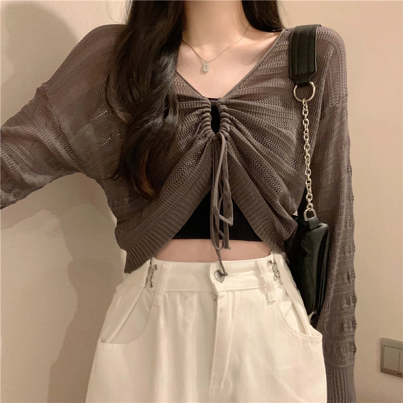 Autumn New Solid Color Slim Cardigan Woman Sweet Ladies