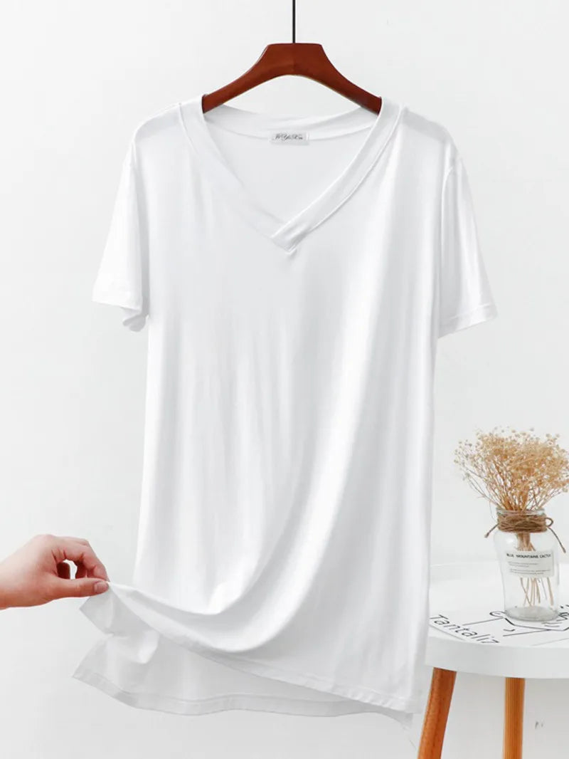 Loose Long T-shirt Summer Solid Color Short Sleeve