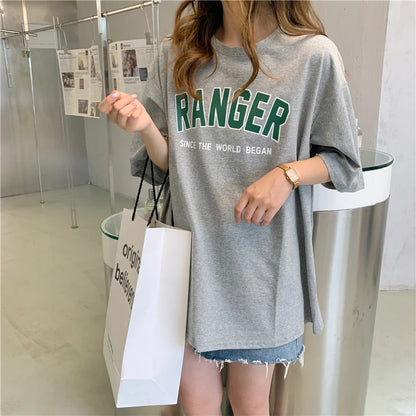 Basic Letter Women T shirt O-Neck Cool Summer Fashion Female