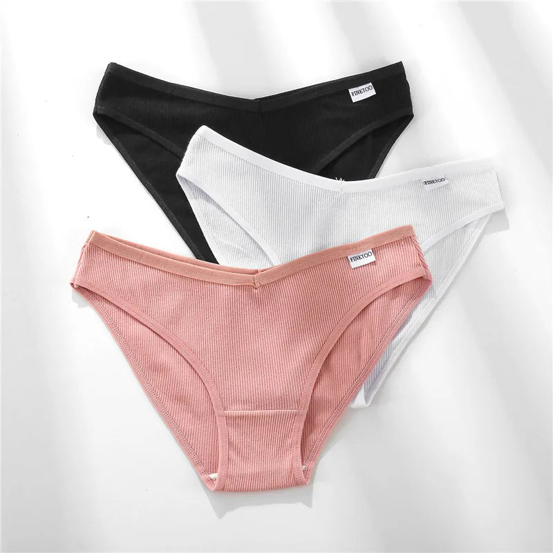 3PCS M-4XL Women's Cotton Panties Sexy V Waist Underwear Plus Size