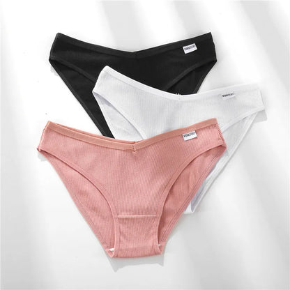 3PCS M-4XL Women's Cotton Panties Sexy V Waist Underwear Plus Size