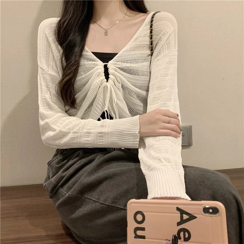 Autumn New Solid Color Slim Cardigan Woman Sweet Ladies