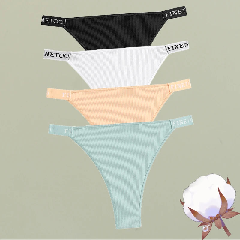 Women Cotton Ribbed Striped Thongs Female Sexy