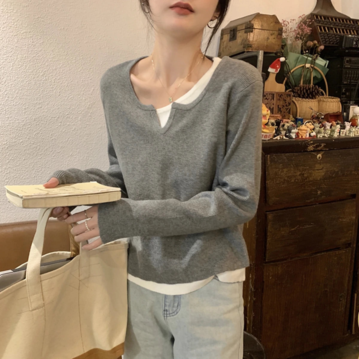 Fake Two Autumn New Casual Cardigan Woman