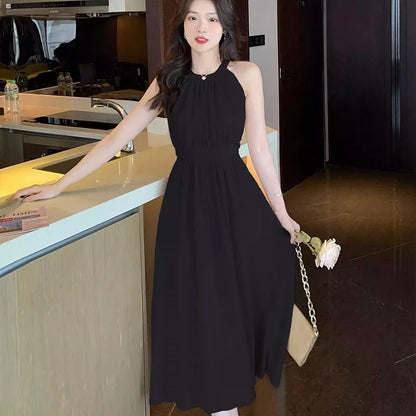 Summer New Solid Color Slim Women's Dress Sweet Ladies