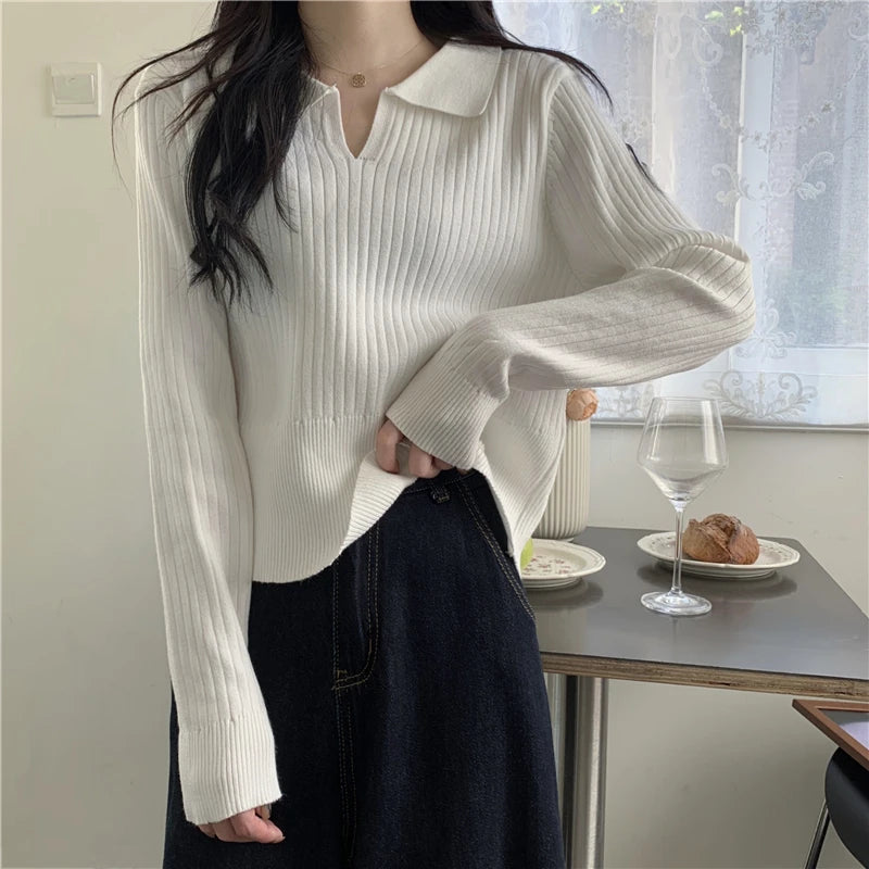 New Solid Color Slim Pullovers Woman Sweet Ladies Street Women's