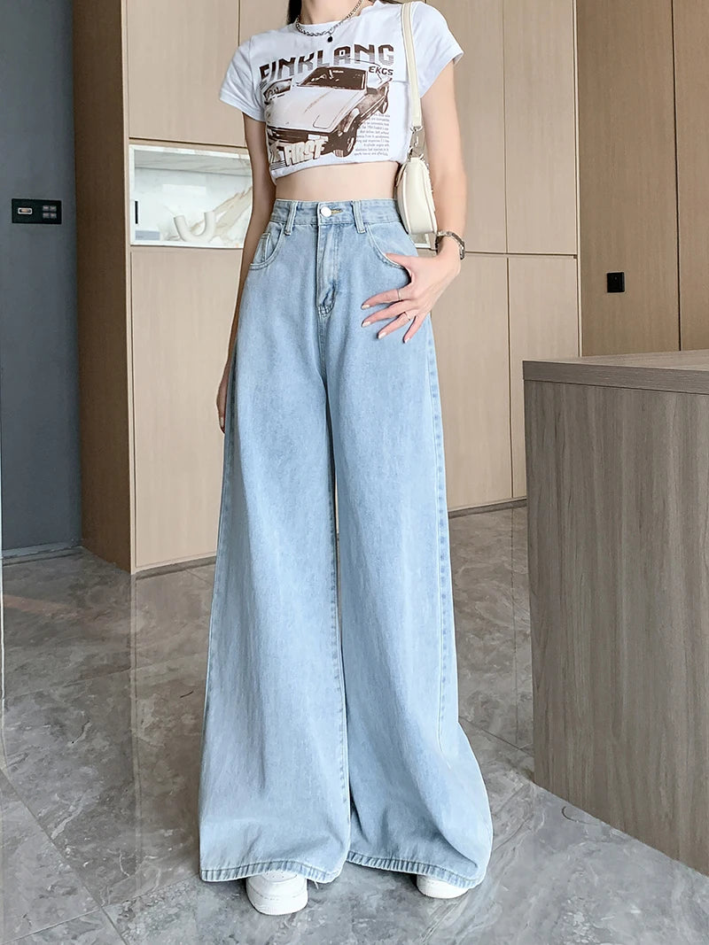 Casual Vintage Jeans Women Korean Style Denim Pants High Waist