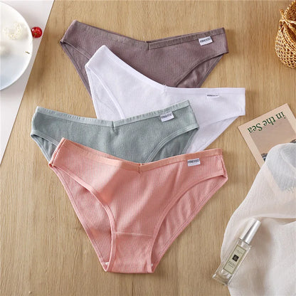 3PCS M-4XL Women's Cotton Panties Sexy V Waist Underwear Plus Size