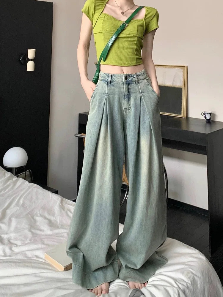 Autumn New American Vintage Jeans Woman High Waist