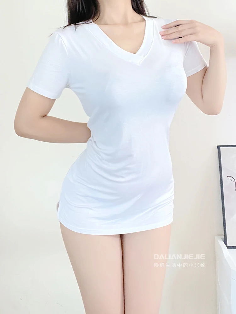 Loose Long T-shirt Summer Solid Color Short Sleeve