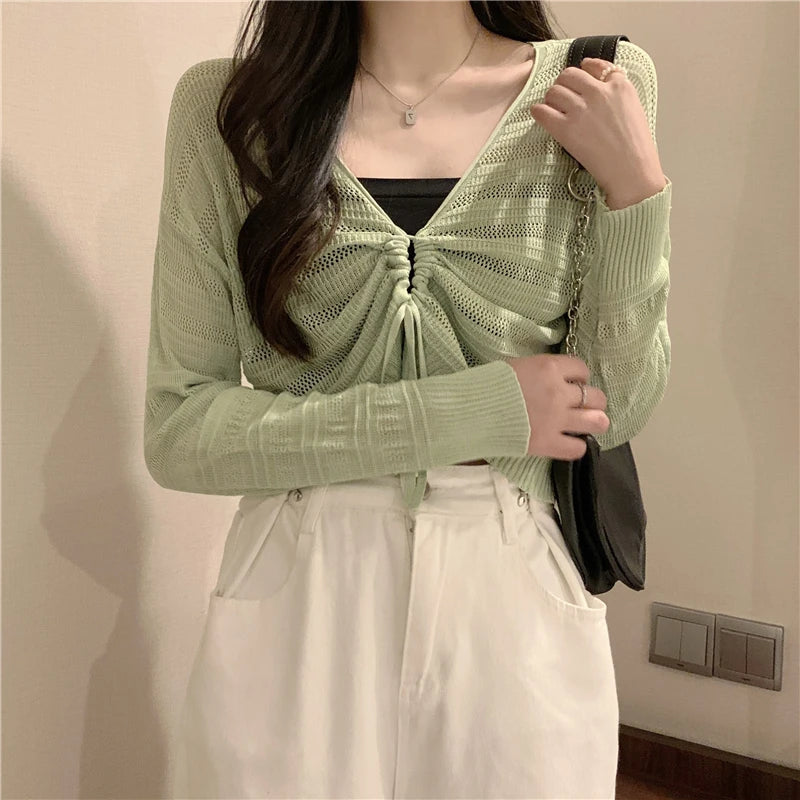 Autumn New Solid Color Slim Cardigan Woman Sweet Ladies