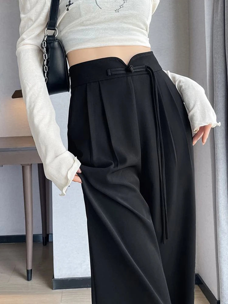 New American Solid Color Wide Leg Pants Simple Basic Slim