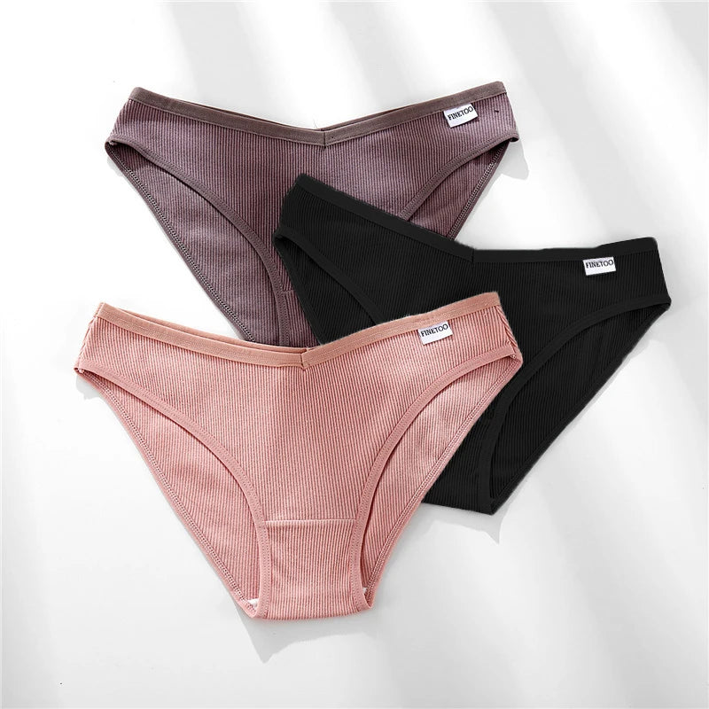 3PCS M-4XL Women's Cotton Panties Sexy V Waist Underwear Plus Size