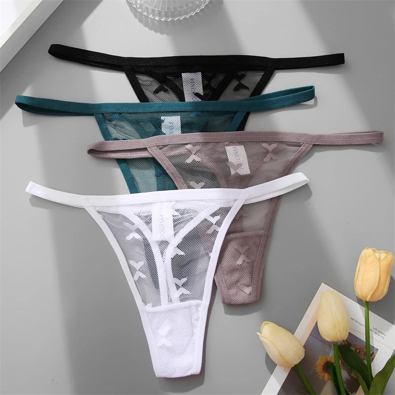 4PC/SET Women Sexy Lace Thong Low Waist Hollow Out G-String Female