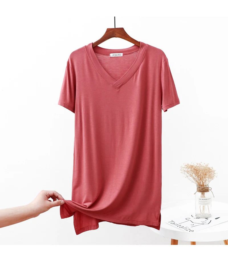 Loose Long T-shirt Summer Solid Color Short Sleeve