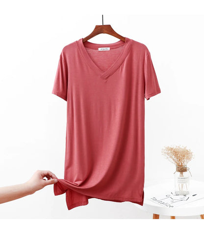 Loose Long T-shirt Summer Solid Color Short Sleeve