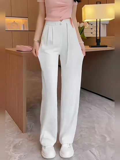 New American Solid Color Wide Leg Pants Simple Basic Slim