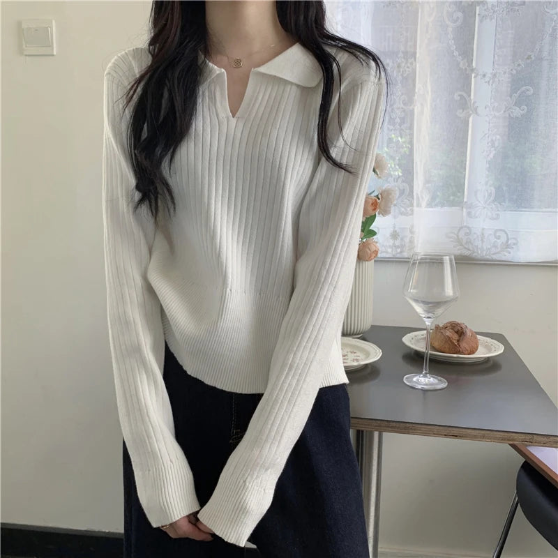 New Solid Color Slim Pullovers Woman Sweet Ladies Street Women's