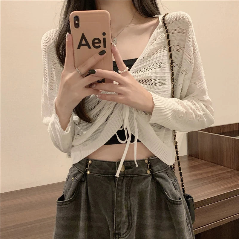 Autumn New Solid Color Slim Cardigan Woman Sweet Ladies