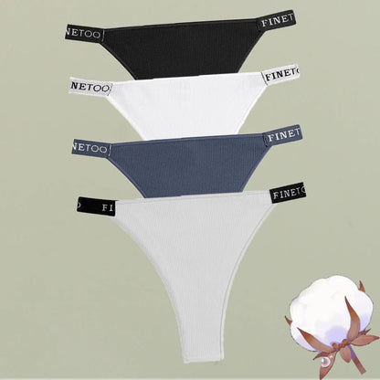 Women Cotton Ribbed Striped Thongs Female Sexy