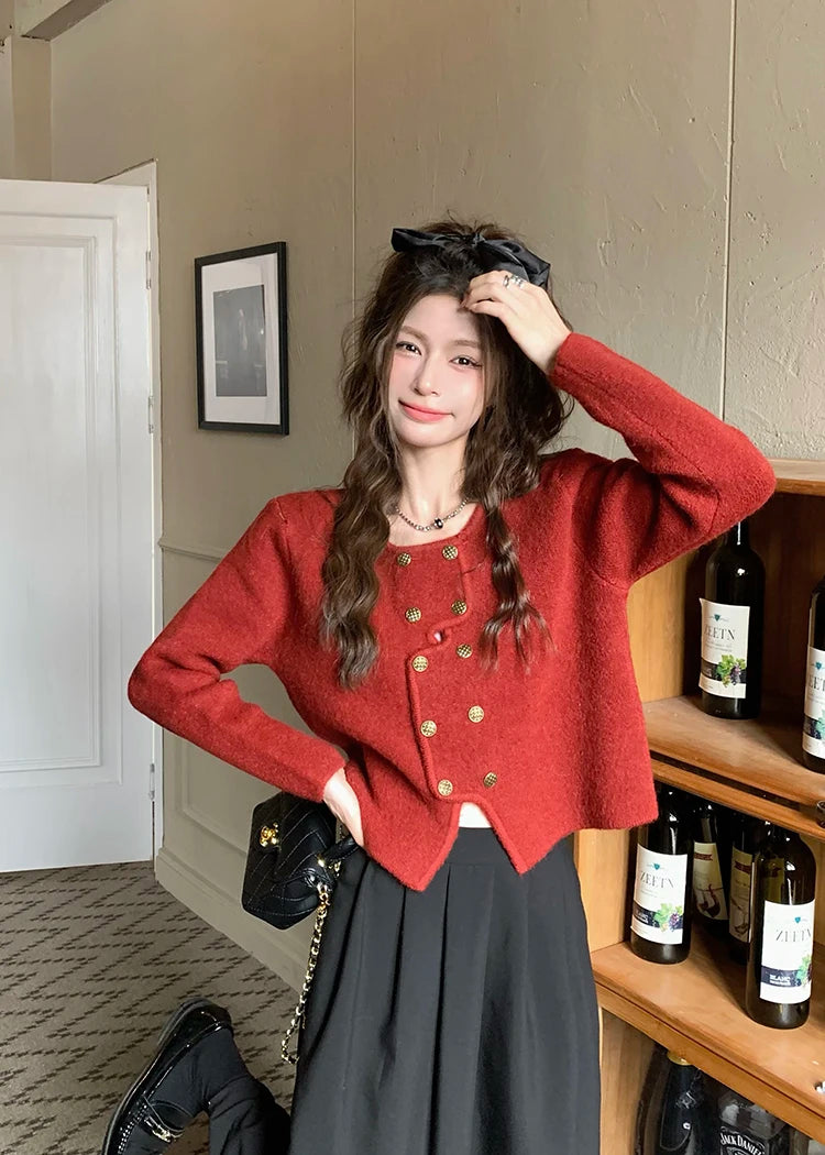 Autumn New Style Solid Color Knitting Cardigan Woman Sweet Lady