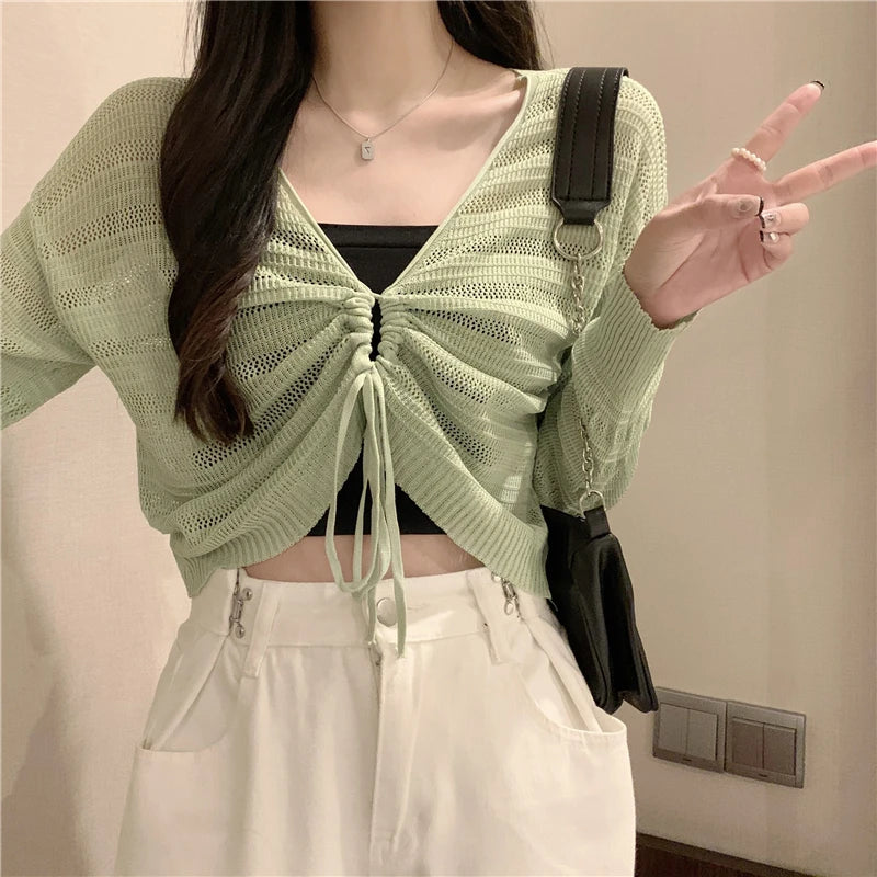 Autumn New Solid Color Slim Cardigan Woman Sweet Ladies