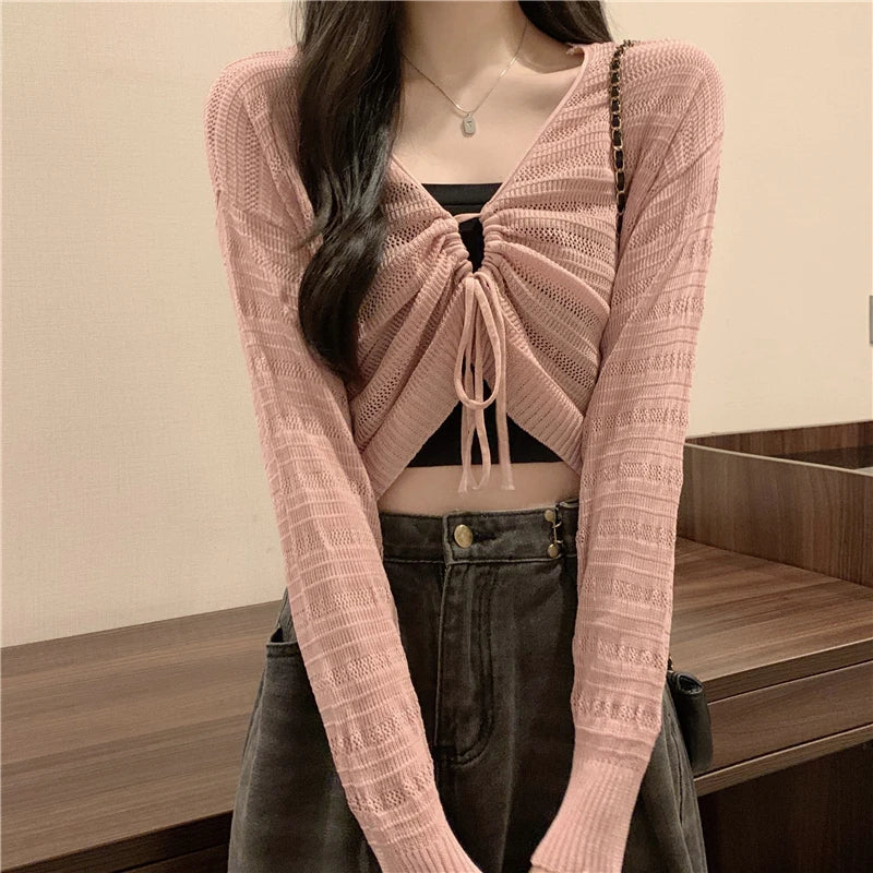 Autumn New Solid Color Slim Cardigan Woman Sweet Ladies