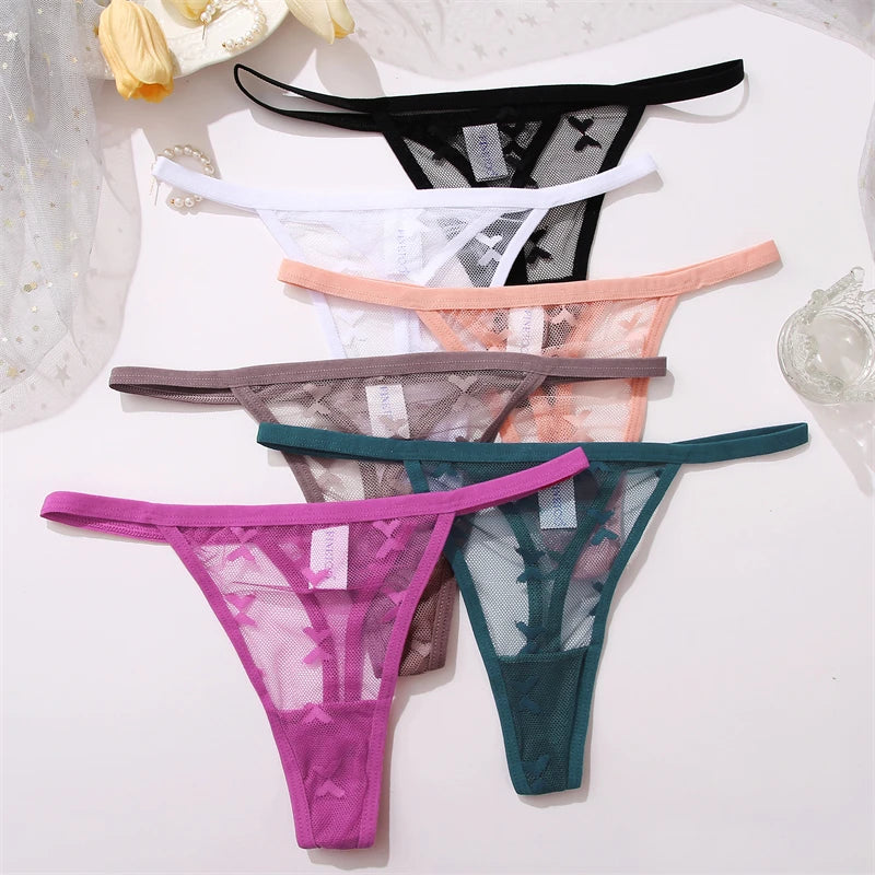 4PC/SET Women Sexy Lace Thong Low Waist Hollow Out G-String Female