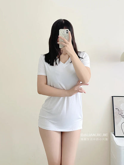 Loose Long T-shirt Summer Solid Color Short Sleeve