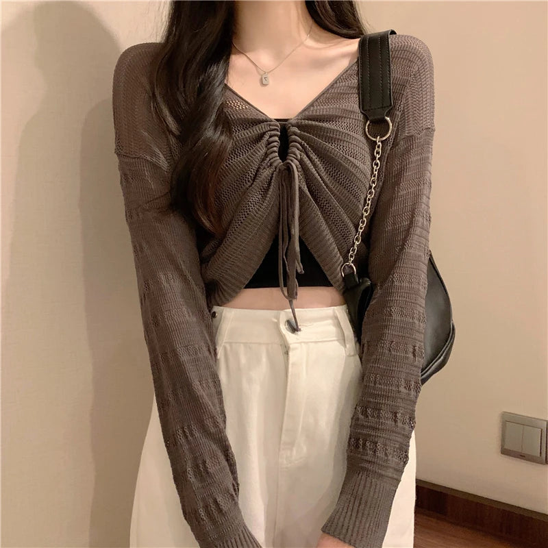 Autumn New Solid Color Slim Cardigan Woman Sweet Ladies