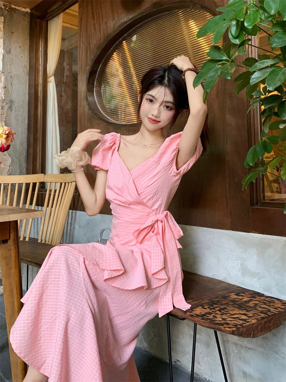 Summer New Solid Color Slim Women's Dress Sweet Elegant Ladies Dress