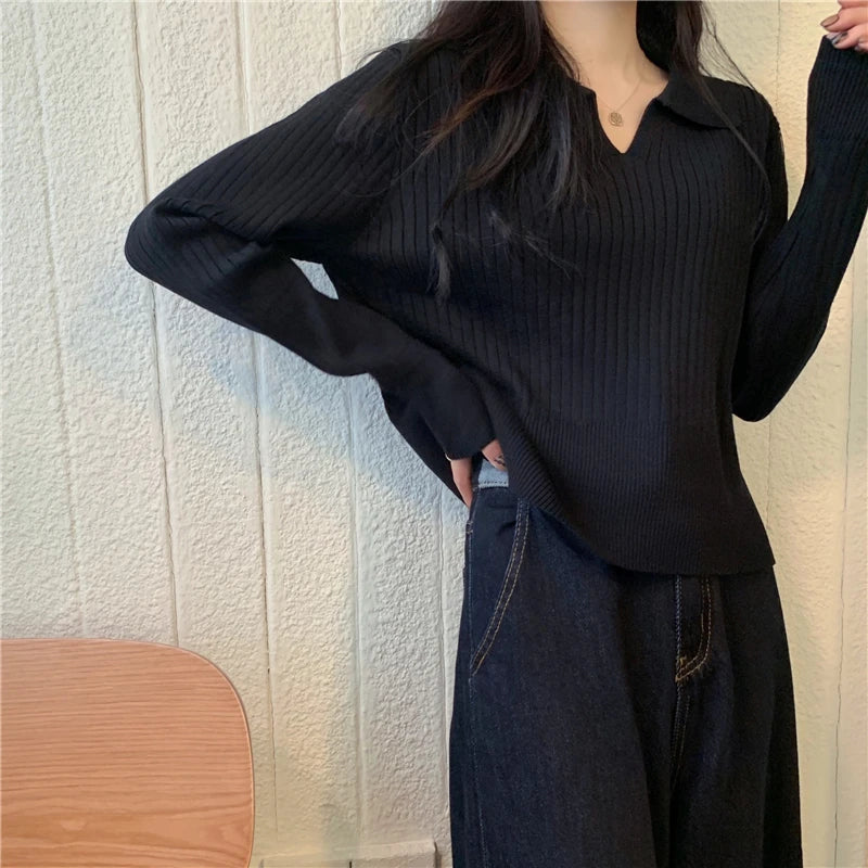 New Solid Color Slim Pullovers Woman Sweet Ladies Street Women's