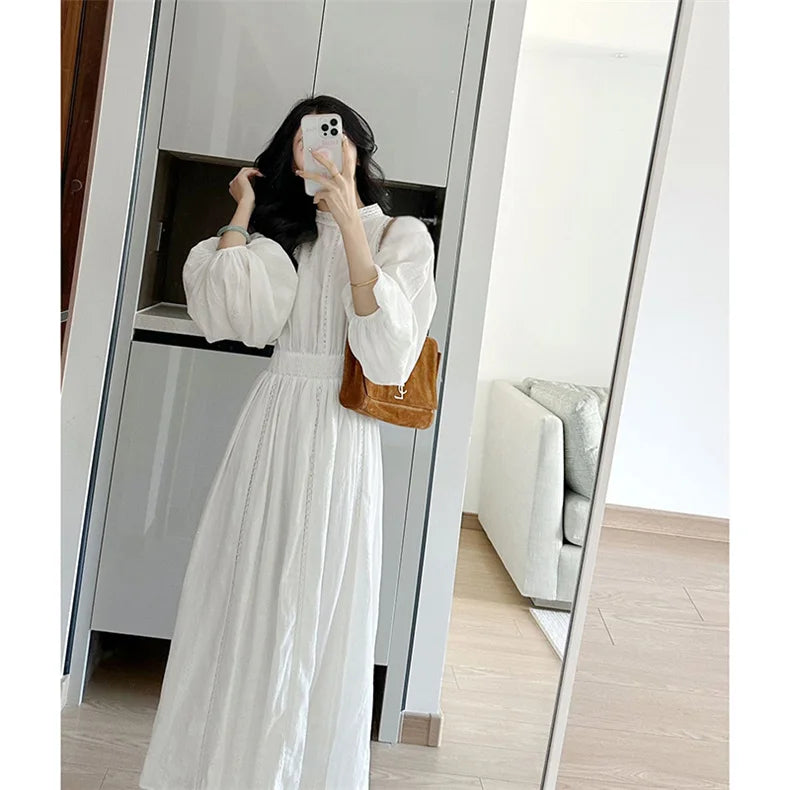 New Spring French Long-sleeved White Dress