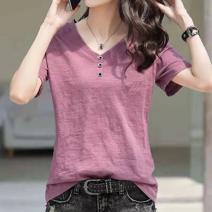 Summer New Solid Color Slim Women T-shirt Simple Basic Casual Fashion