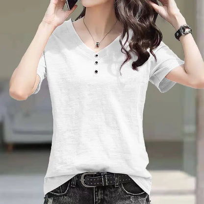 Summer New Solid Color Slim Women T-shirt Simple Basic Casual Fashion