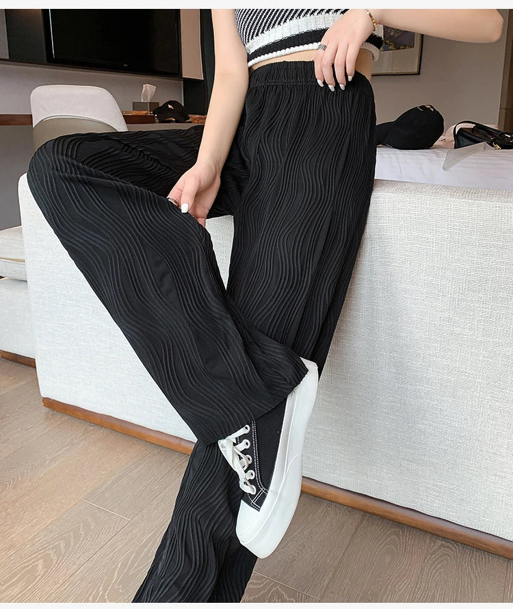 Ice Silk Wide Leg Pants Women Summer Thin Straight