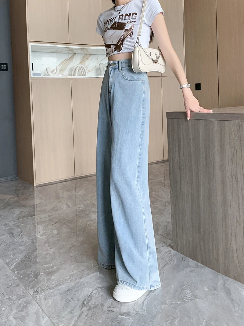 Casual Vintage Jeans Women Korean Style Denim Pants High Waist