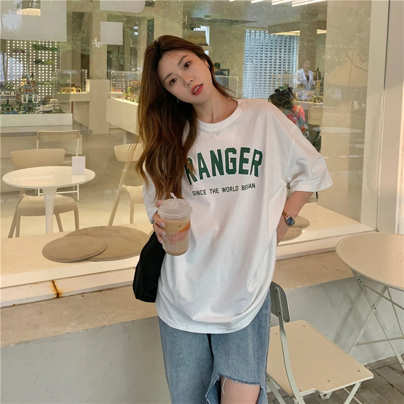 Basic Letter Women T shirt O-Neck Cool Summer Fashion Female