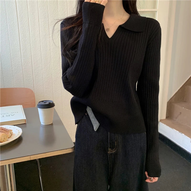 New Solid Color Slim Pullovers Woman Sweet Ladies Street Women's