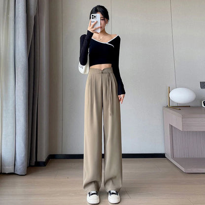 New American Solid Color Wide Leg Pants Simple Basic Slim