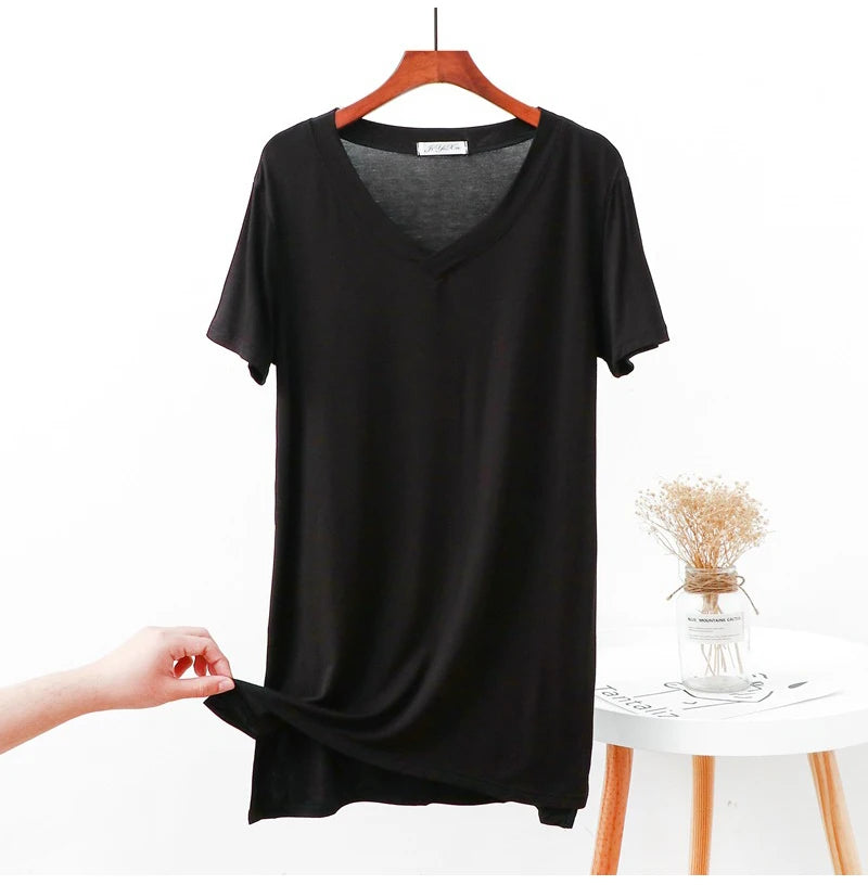 Loose Long T-shirt Summer Solid Color Short Sleeve