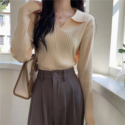 New Solid Color Slim Pullovers Woman Sweet Ladies Street Women's