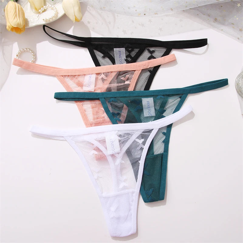 4PC/SET Women Sexy Lace Thong Low Waist Hollow Out G-String Female