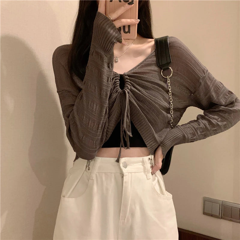 Autumn New Solid Color Slim Cardigan Woman Sweet Ladies