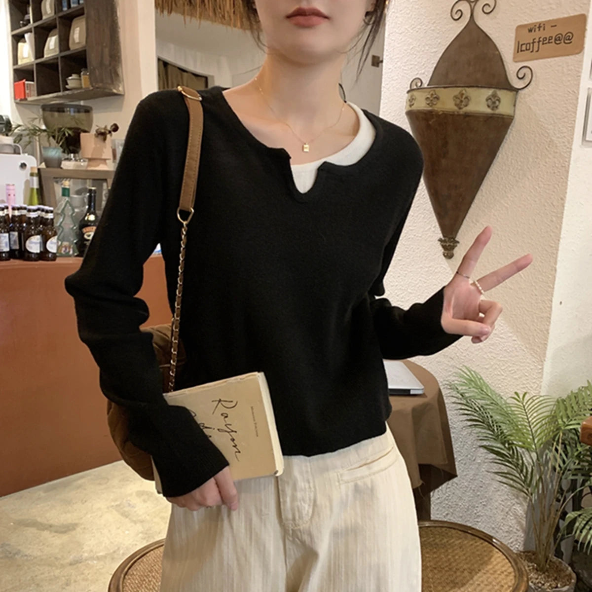 Fake Two Autumn New Casual Cardigan Woman