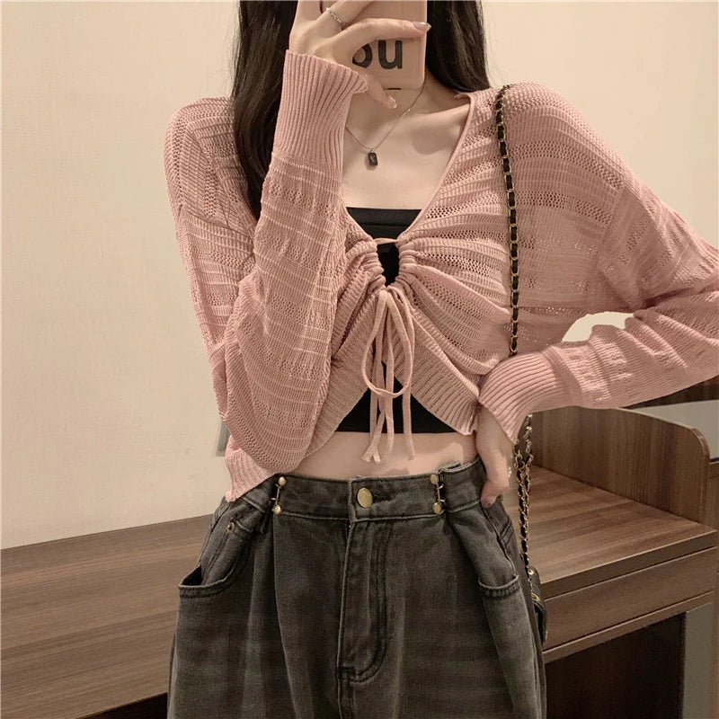 Autumn New Solid Color Slim Cardigan Woman Sweet Ladies