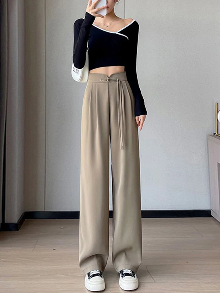 New American Solid Color Wide Leg Pants Simple Basic Slim